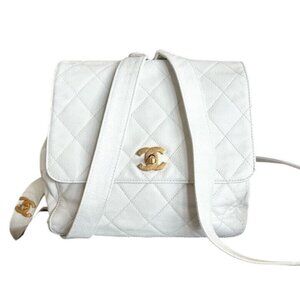 Authentic CHANEL 24K Vintage Caviar Quilted Classic Backpack White Ivory Purse